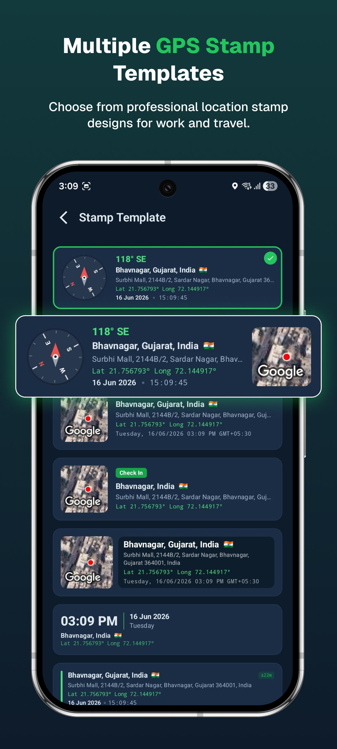 Multiple GPS stamp templates