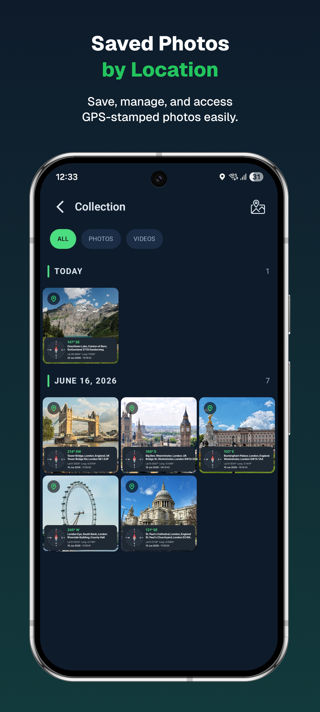 A smart collection, organized by location